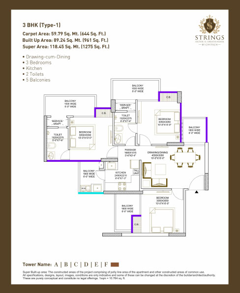 Civitech strings 3bhk home floor layout